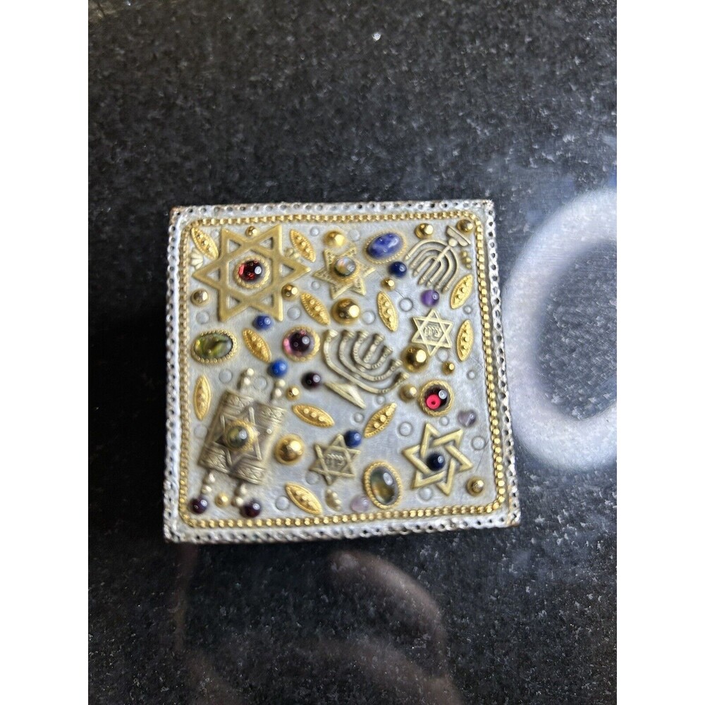 Designer Micheal Dolan Judaic Design Semi Precious Stones Jewelry Box Signed